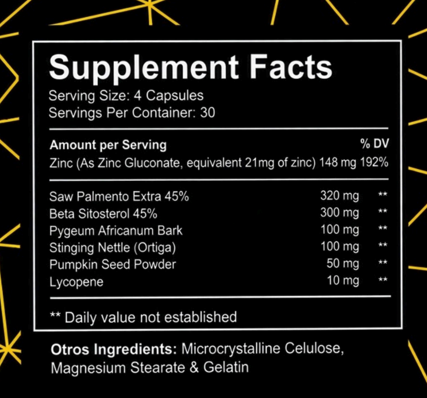 Prosta1000 Supplement Facts panel